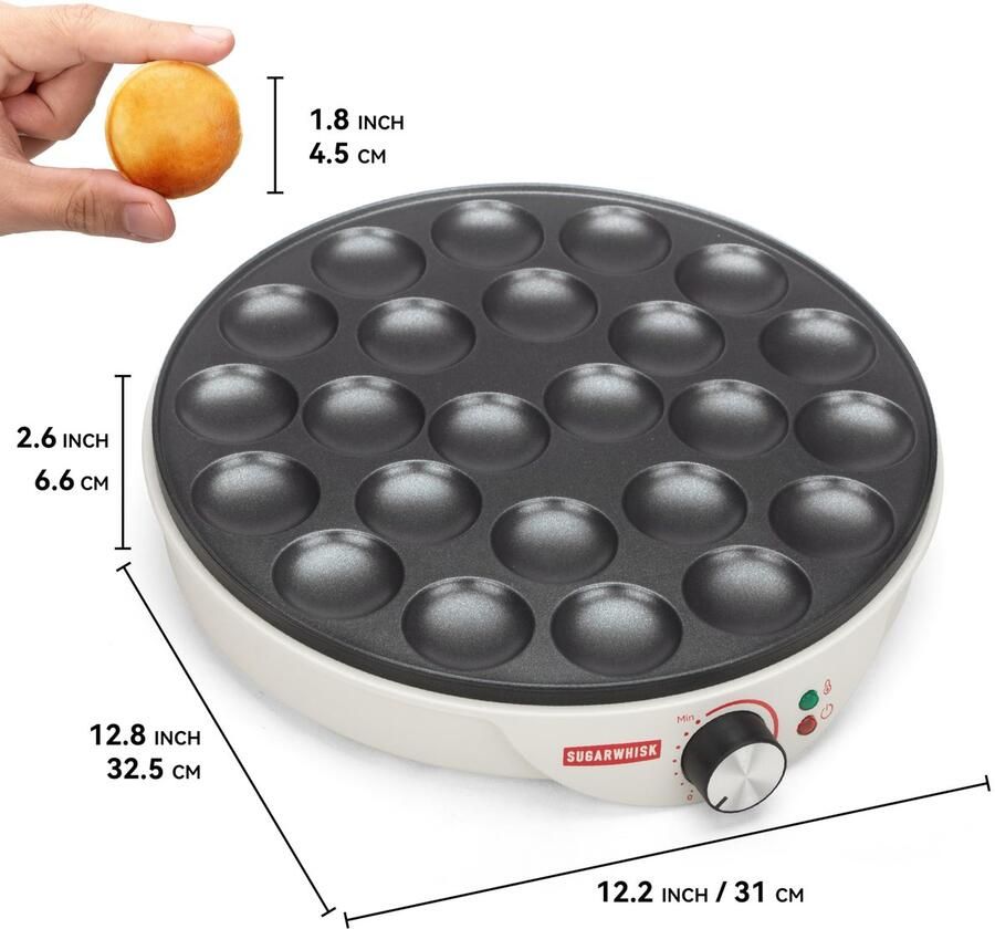 SnelShoppen 24-voudige mini-pannenkoekenmachine elektrische aebleskiver- en poffertjes-pan Deense pannenkoekenmaker cake-pop-maker Nederlandse p