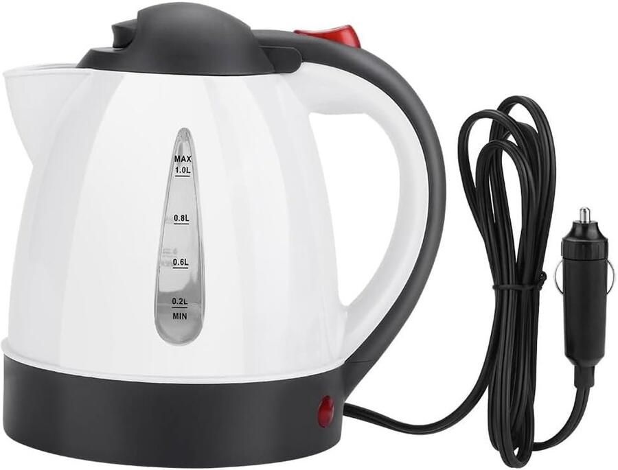 SnelShoppen 24V Elektrische Waterkoker 1000 ml RVS Camping Kettle met Sigarettenaansteker Aansluiting voor Reis Auto Tuin en Kantoor