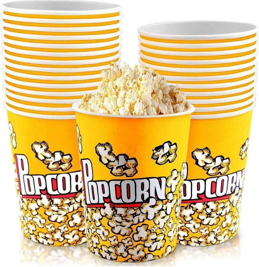 SnelShoppen 25 Stuks Popcornzakken Kleine Popcornbakken 1000 ml Retro Popcorncontainers voor Thuis Restaurant Verjaardagsfeest Bioscoop en Fees