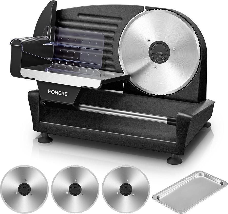 SnelShoppen 250 Watt Elektrische All-purpose Slicer RVS Broodsnijmachine met 3 Snijbladen Verstelbare Dikte 0-15mm Ideaal voor Vlees Kaas Gr