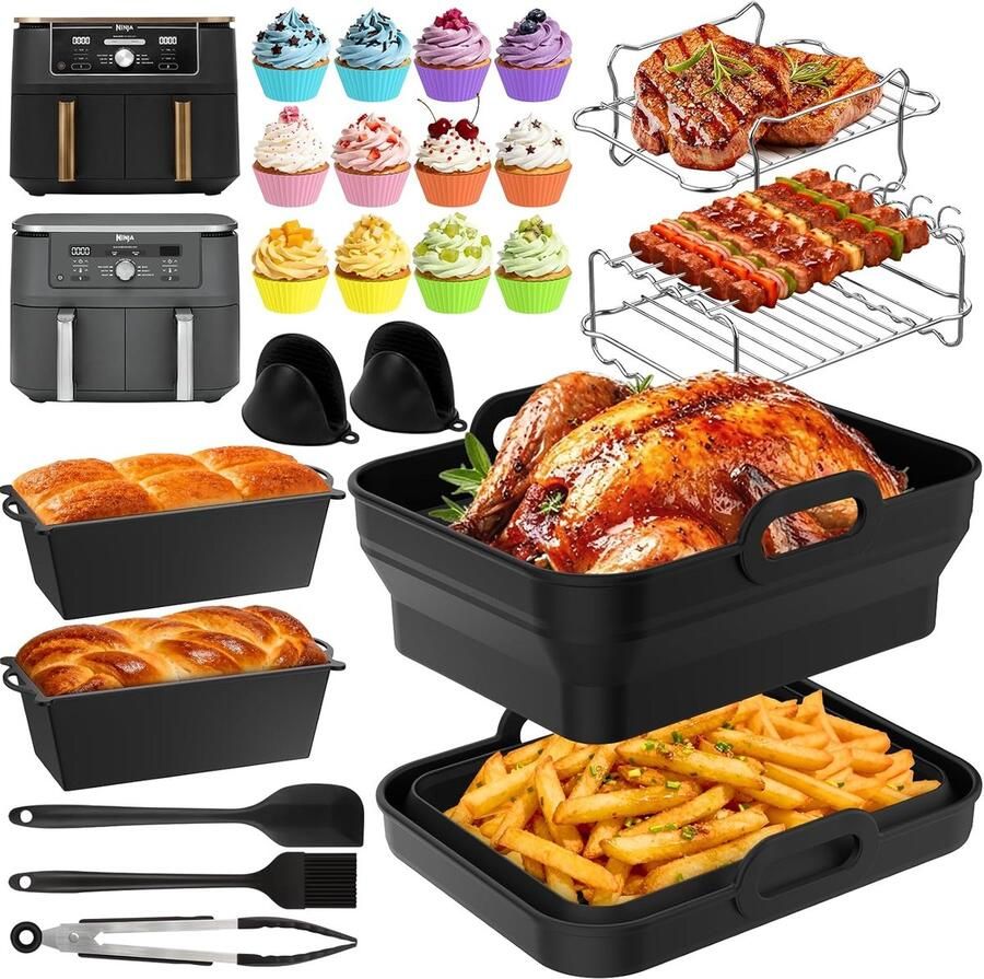 SnelShoppen 27 Stuks Siliconen Vormen Air Fryer Set BPA-vrij Opvouwbaar en Herbruikbaar Geschikt voor 8 5-9 5L Airfryers Ideaal voor Keuken