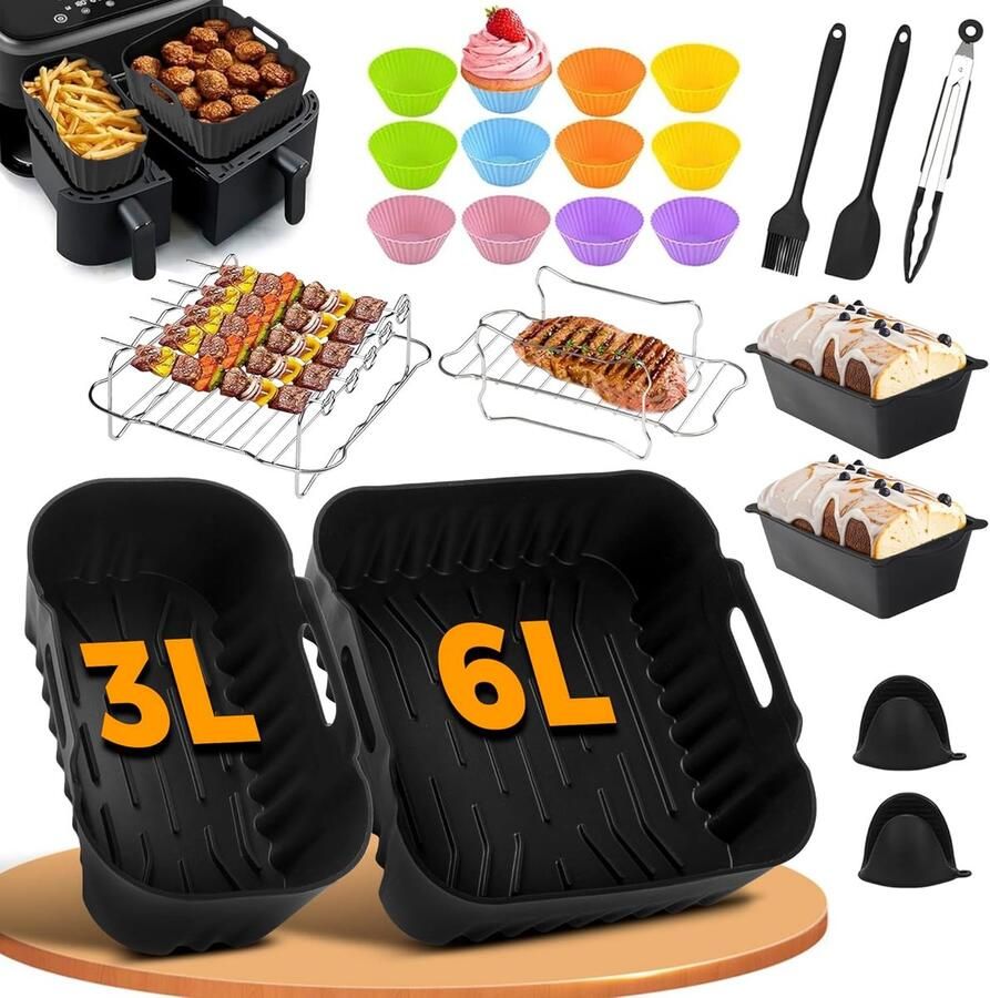 SnelShoppen 28 Stuks Heteluchtfriteuse Accessoires Set voor Airfryer Siliconen Bakvormen Herbruikbare Voeringen Geschikt voor 3000-5000 Serie Ke