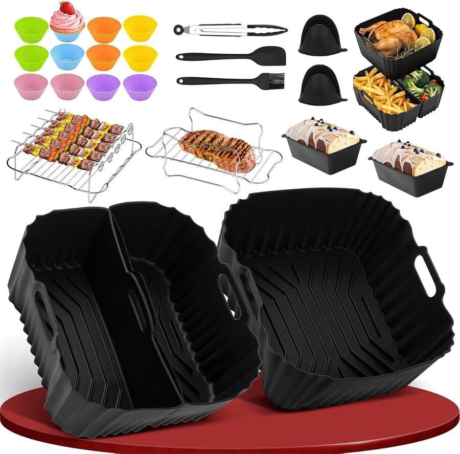 SnelShoppen 29 Stuks Silicone Airfryer Vorm Accessoires Set Airfryer Pan en Bakvorm voor Philips 2000 6.2L Cosori 5.5L en Ninja Heteluchtfriteuse