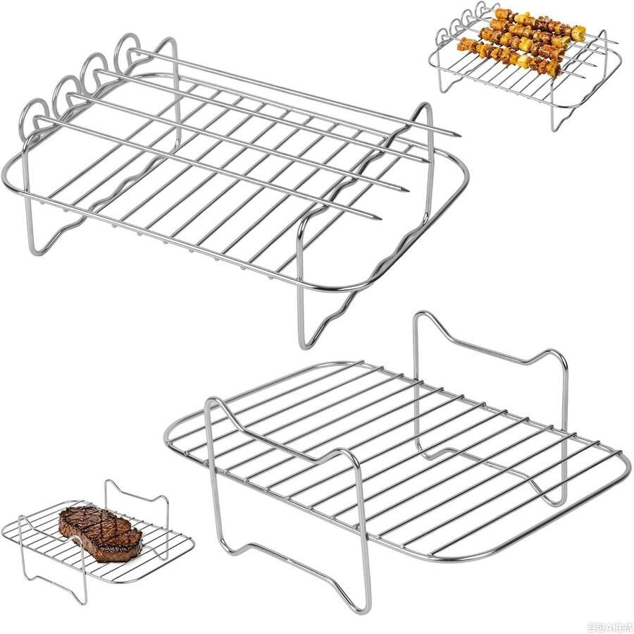 SnelShoppen 2pcs Dual Zone Hot Air Fryer Accessoires Air Fryer Grill Rack Multi-laags Droogrek voor Keuken Perfect voor Gezond Koken en BBQ