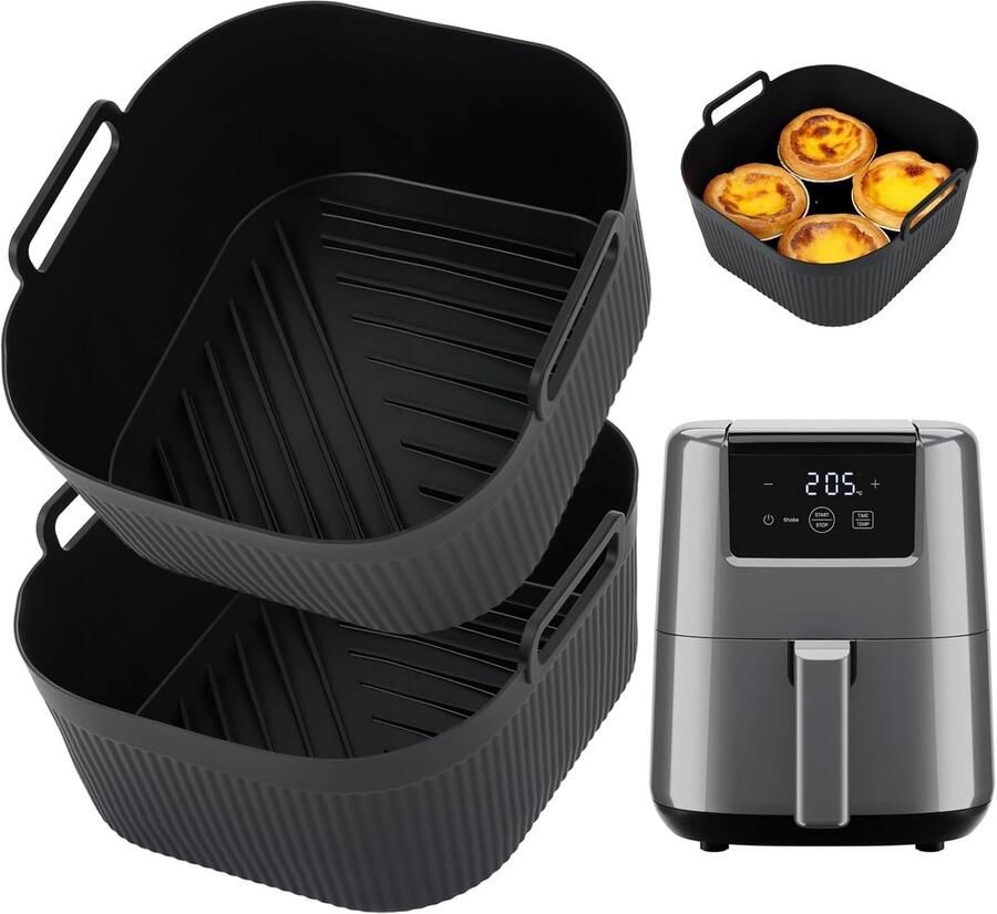 SnelShoppen 2pcs Silicone Air Fryer Liners voor Kleine 2L Air Fryers 5.5 Inch Vierkante Bakmatten Geschikt voor Chefman Cosori Daewoo en Meer