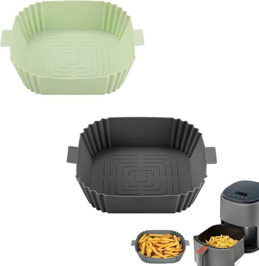 SnelShoppen 2pcs Silicone Air Fryer Pot Herbruikbare Bakvormen voor Airfryer Magnetron Inductiekoker Vierkant Dikte Versie Temperatuurbeste