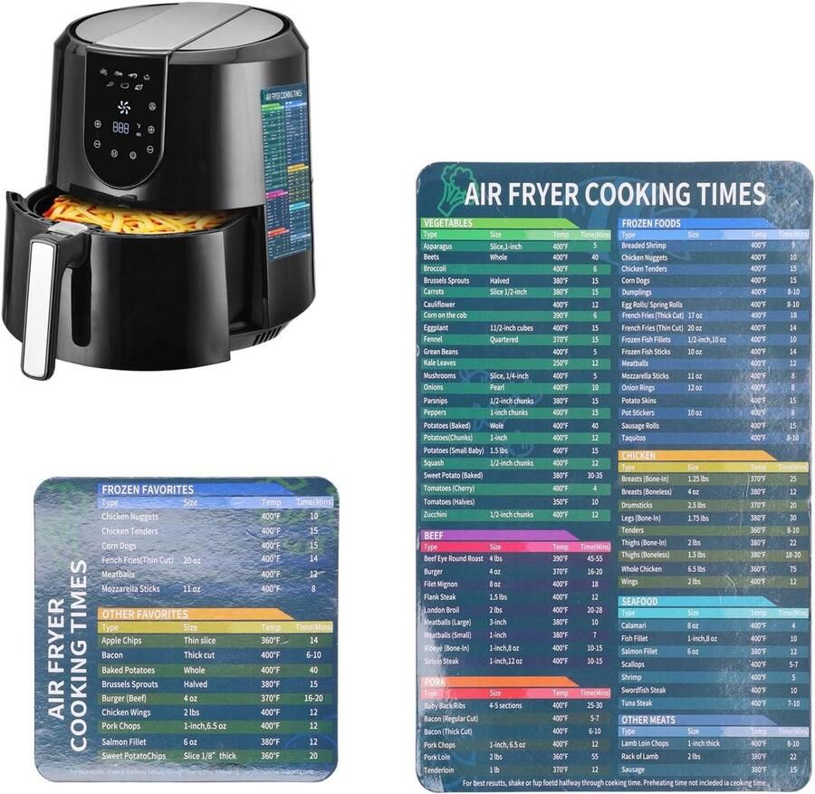SnelShoppen 2x Airfryer Accessoires Magnetische Kruidentips Kooktijden en Temperatuur Accessoires met Receptenkaarten en Snelle Referentiegids vo