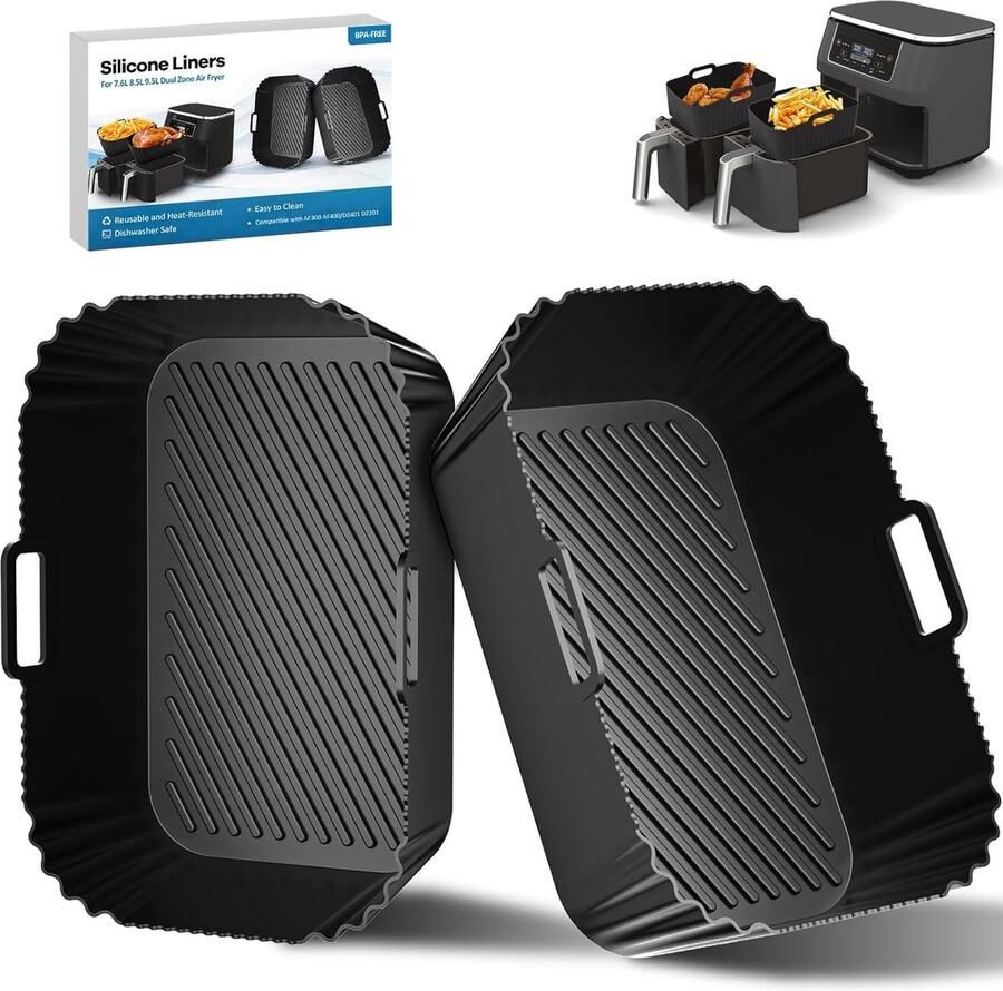 SnelShoppen 2x Herbruikbare Siliconen Air Fryer Liners voor Dubbele Frituurpan Ideaal voor 7 6L 9 5L Airfryers Duurzaam en Stabiel Perfect v