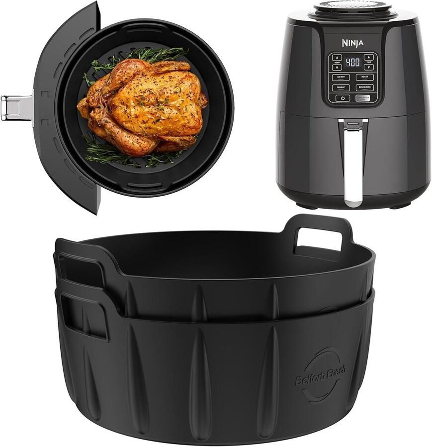 SnelShoppen 2x Premium Siliconen Airfryer Bakje 21cm Universeel voor 3.8L+ Heteluchtfriteuse Extra Dik 2.5mm met Hoge Bodemlijnen Bakvorm voor