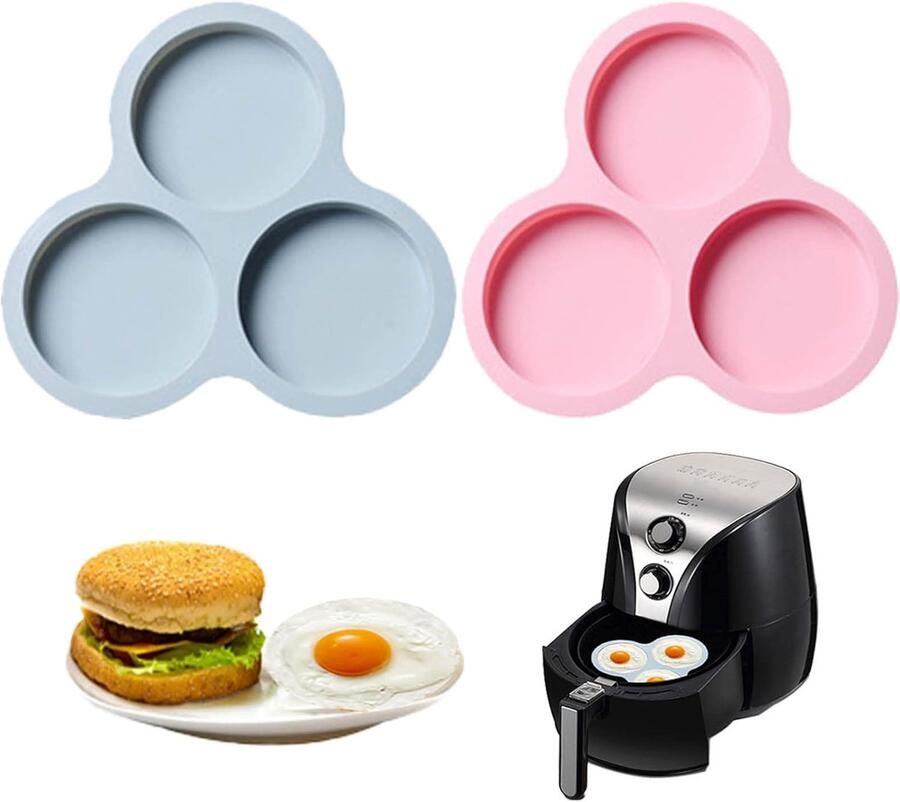 SnelShoppen 2x Silicone Air Fryer Eimaker Pan 3 Cavity Herbruikbare Mallen Antiaanbak Bakvorm voor Airfryer Magnetron Oven 9 Inch Keukenaccesso
