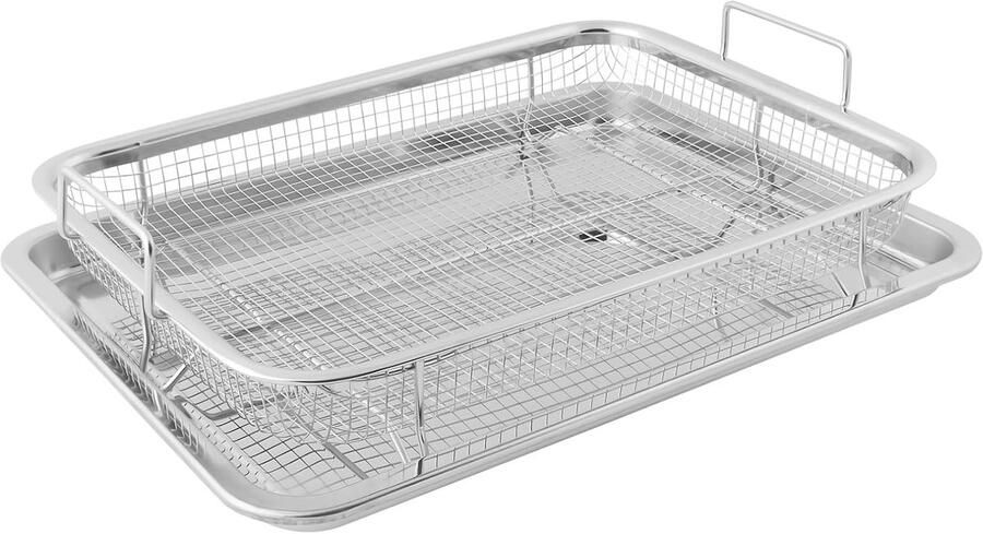 SnelShoppen 3-delige Airfryer Mand Set RVS Airfryer Mand voor Oven 33 x 22 x 5 cm Ideaal voor Gezinsmaaltijden Roosteren Bakken en Grillen
