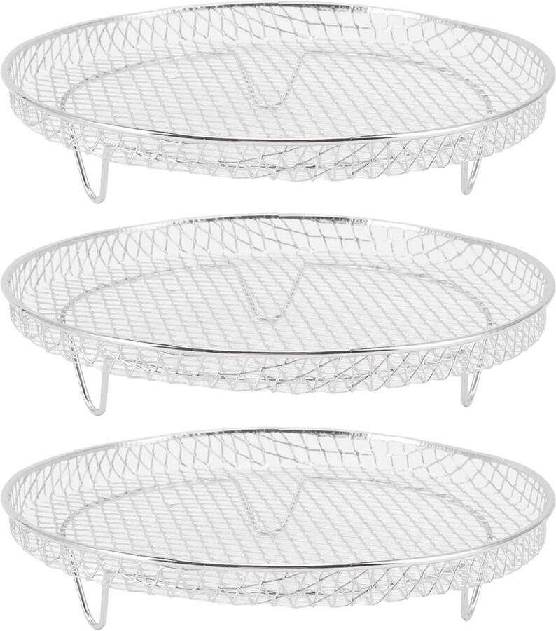 SnelShoppen 3-delige Airfryer Stapelbare Rack Set RVS Geschikt voor Airfryer Dehydrator Stoomkoker Oven Vaatwasmachine Bestendig Grillstand 7