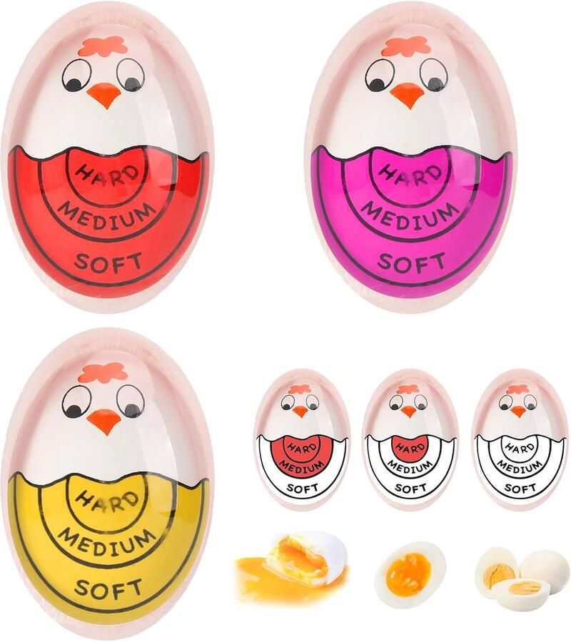 SnelShoppen 3-delige Eieren Alarmklok en Kooktimer voor Eieren met Kleuraanduiding Veilig Silicoon Perfect voor Gezinnen Kinderen On
