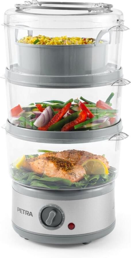 SnelShoppen 3-Delige Elektrische Stoomkoker 7.5L Multicooker BPA-vrije Mandjes Compact 60-Minuten Timer 500W Verwijderbare Kookkommen voor Vle