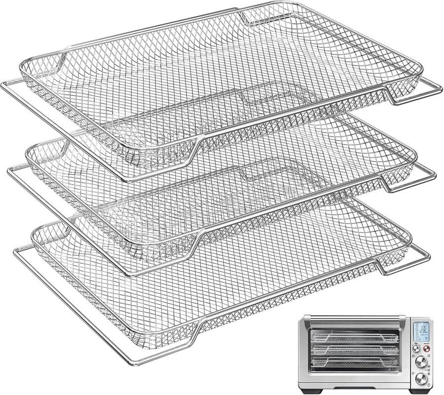 SnelShoppen 3-Laags Stapelbaar Air Fryer Rack RVS Frituurmand Rectangulaire Airfryer Bakplaat voor Breville Smart Ovens Grill Bak en Frituur