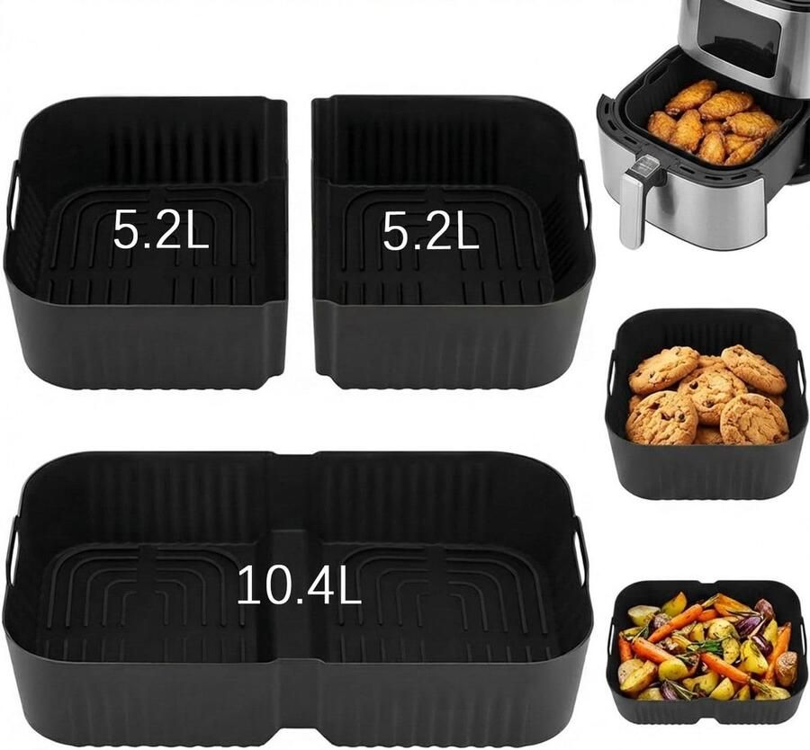 SnelShoppen 3 Pack Silicone Mallen Air Fryer Accessoires BPA Vrij Extra Hoog Voor Ninja Foodi FlexDrawer 10.4L en Cosori 10L Perfecte Pasvorm