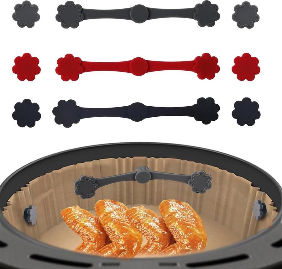 SnelShoppen 3 Sets Magnetische Siliconen Gesp voor Airfryer Hittebestendige Bevestigingsgesp Bakpapier Beveiliging Rood Zwart Grijs Keuken