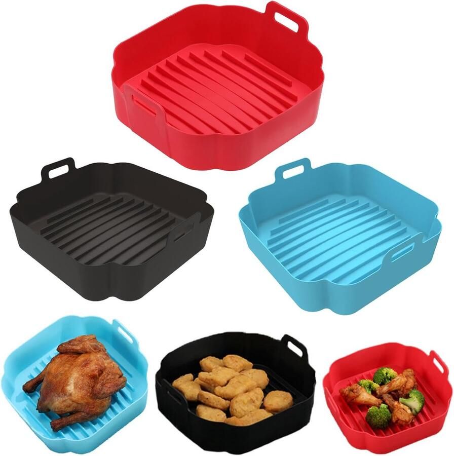 SnelShoppen 3Pcs Silicone Air Fryer Liner Pot Antiklevend 8 Inch Herbruikbare Flat Vierkante Bakvorm voor Airfryer Oven Magnetron Keuken Accesso