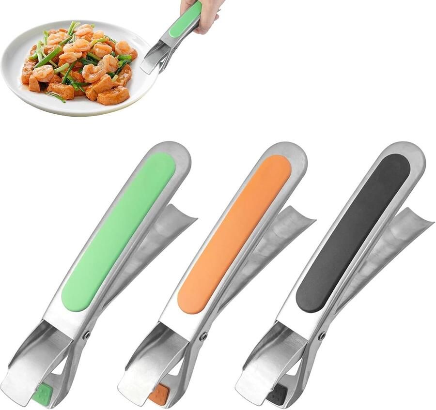 SnelShoppen 3 stuks Antislip Gereedschap voor Schalen Rvs Warmtebestendige Pannenklemmen met Siliconen Grip 17.5cm Ideaal voor Oven Pizza Airfry