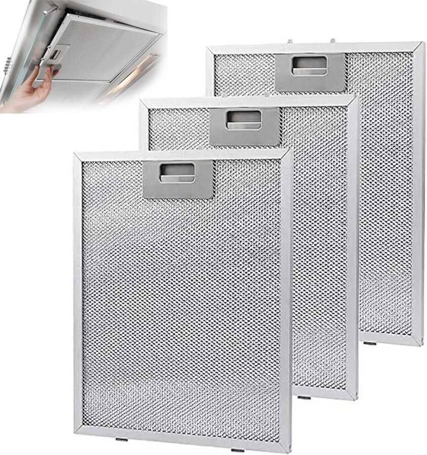 SnelShoppen 3 Stuks Metalen Vetfilters Universele Aluminium Luchtfilters voor Afzuigkappen (305 x 267 mm) Ideaal voor Keuken en Koken