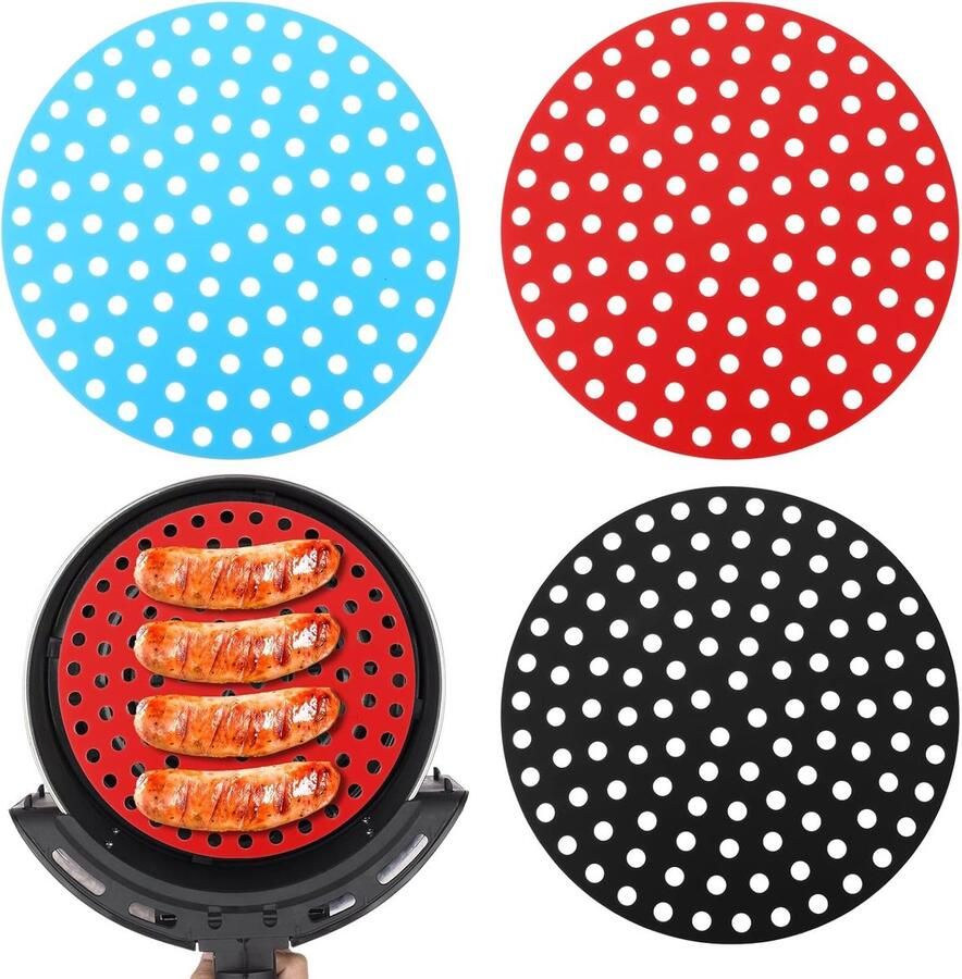 SnelShoppen 3 Stuks Silicone Air Fryer Liners 20cm Rond Herbruikbare Non-Stick Liner voor Airfryer Makkelijk Schoon te Maken Ideaal voor Friet