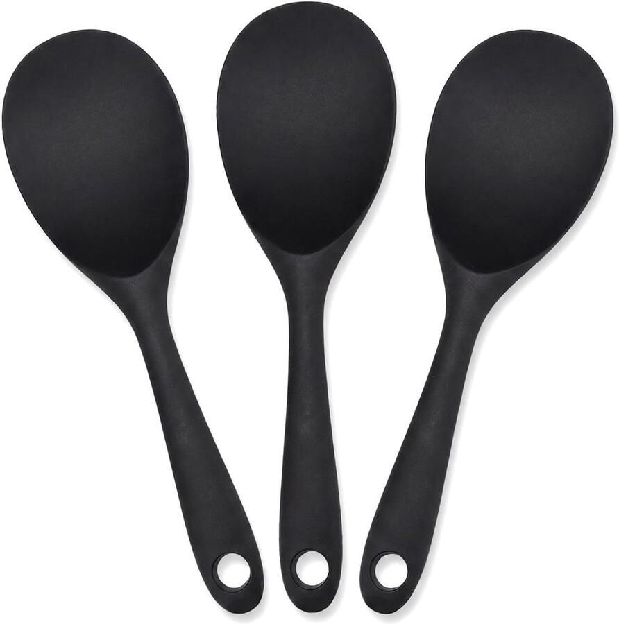SnelShoppen 3 Stuks Silicone Rijstlepel Antiaanbak Serveerlepels voor Rijstkoker Flexibele Kooklepel voor Rijst Roerei Gratins en Desserts Zwar