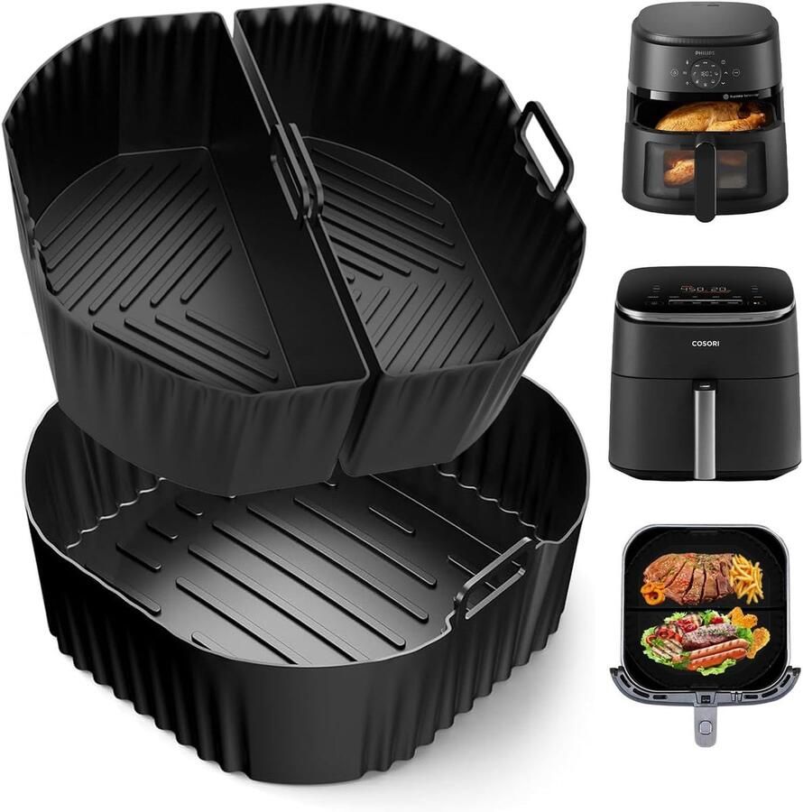 SnelShoppen 3 Stuks Siliconen Bakvormen voor Airfryer Accessoires Herbruikbare Siliconen Schalen 2 x 3 1L + 1 x 6 2L Perfect voor Philips en Cos