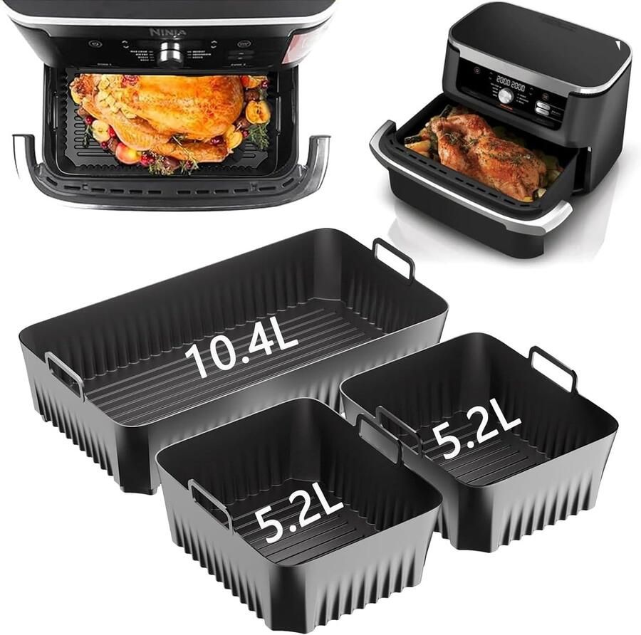 SnelShoppen 3 Stuks Siliconen Liners voor Air Fryer Perfecte Inserts voor Ninja AF500UK en Flexi Lade 10 4L Keuken Accessoires voor Gezond Koken