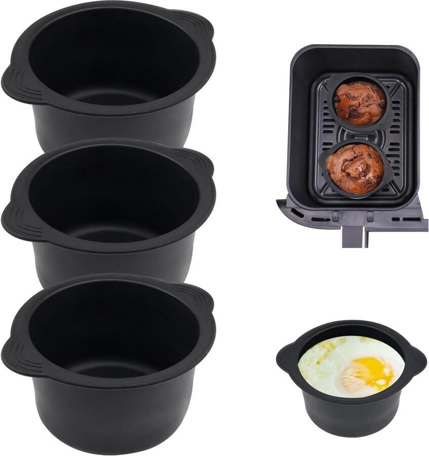 SnelShoppen 3 Stuks Siliconen Ramekins voor Airfryer Herbruikbare Vormen voor Heteluchtfriteuse Voor Pudding Cupcakes en Eiergerechten BPA-vrij