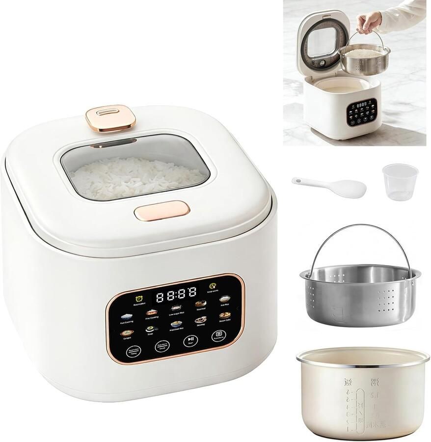 SnelShoppen 3L Rijstkoker met Kijkvenster Low Sugar Rijstkoker voor Gezond Koken Ideaal voor Keuken Feest Camping Hoogwaardige RVS Afwerking
