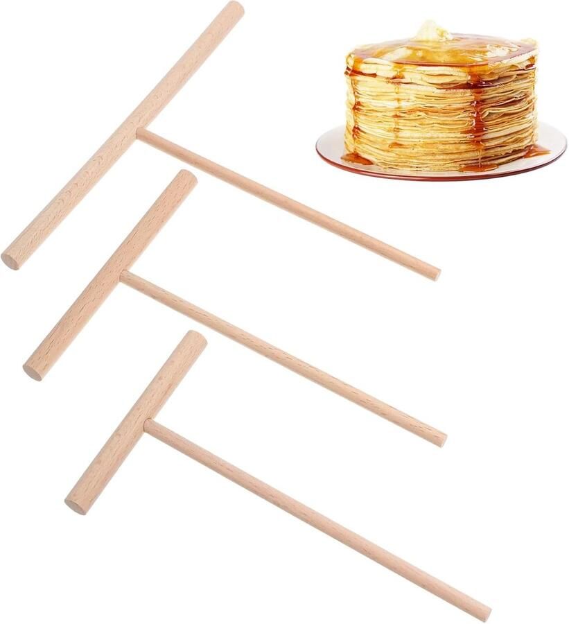 SnelShoppen 3pcs Crepe Divider Set T-vormige Pancake Maker van Natuurlijke Beukenhout Ideaal voor Kleine Pannenkoeken 9 cm 12 cm 18 cm Keu