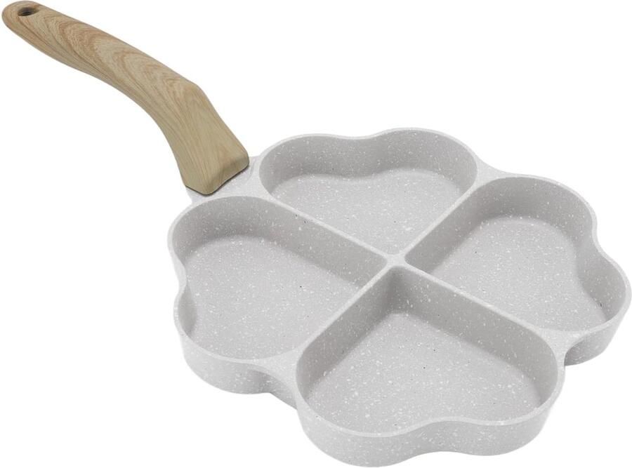 SnelShoppen 4 cups omeletpan anti-aanbak eierrein pan met hartvormige mallen ideaal voor ontbijt pannenkoeken crepes wit