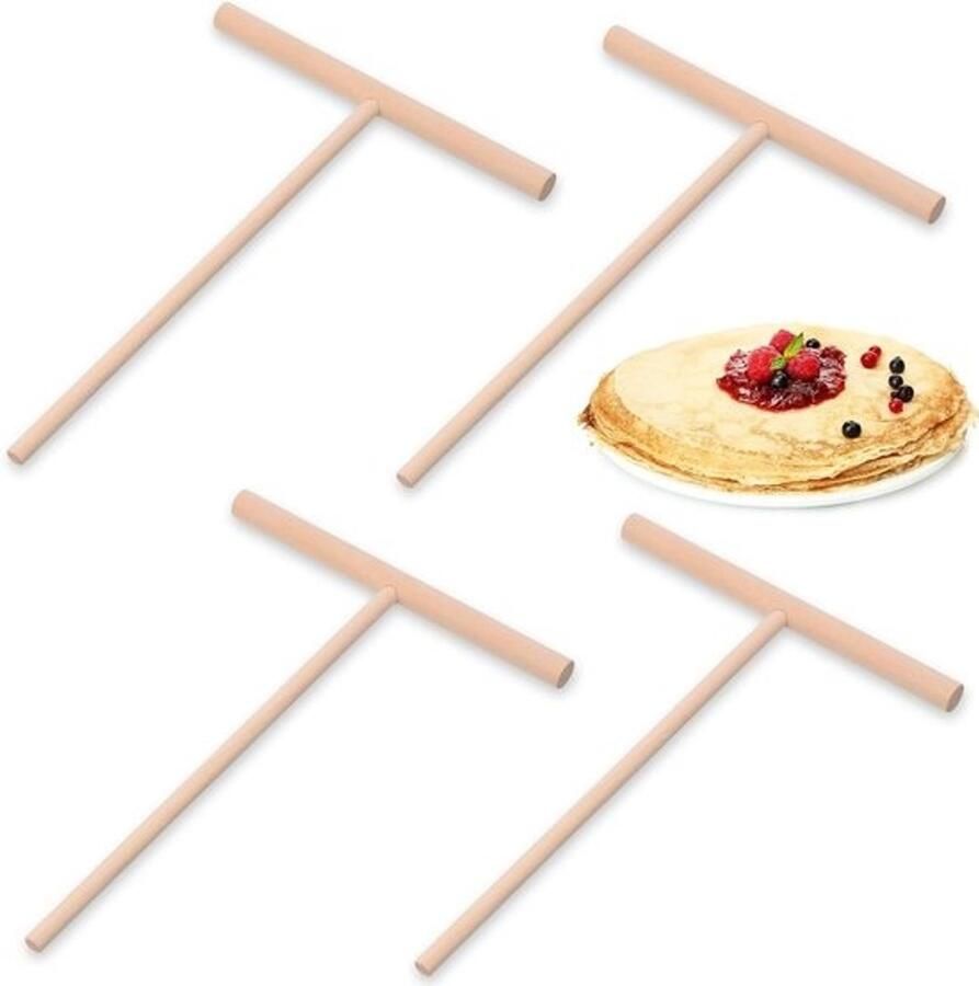 SnelShoppen 4-delige Crepe Deegverdeler Set 16 x 12 cm Natuurlijke Houten T-vormige Roti Maker Pannenkoek Vormer voor Crepe Pan en Keuken