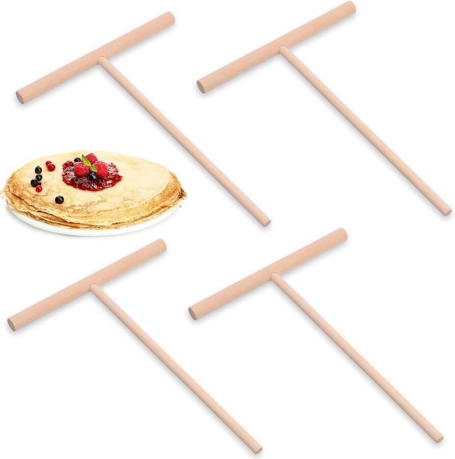 SnelShoppen 4-delige Crepe Deegverdeler Set 16 x 12 cm Natuurlijke Houten T-vormige Roti Maker Pannenkoek Vormer voor Crepe Pan en Keuken