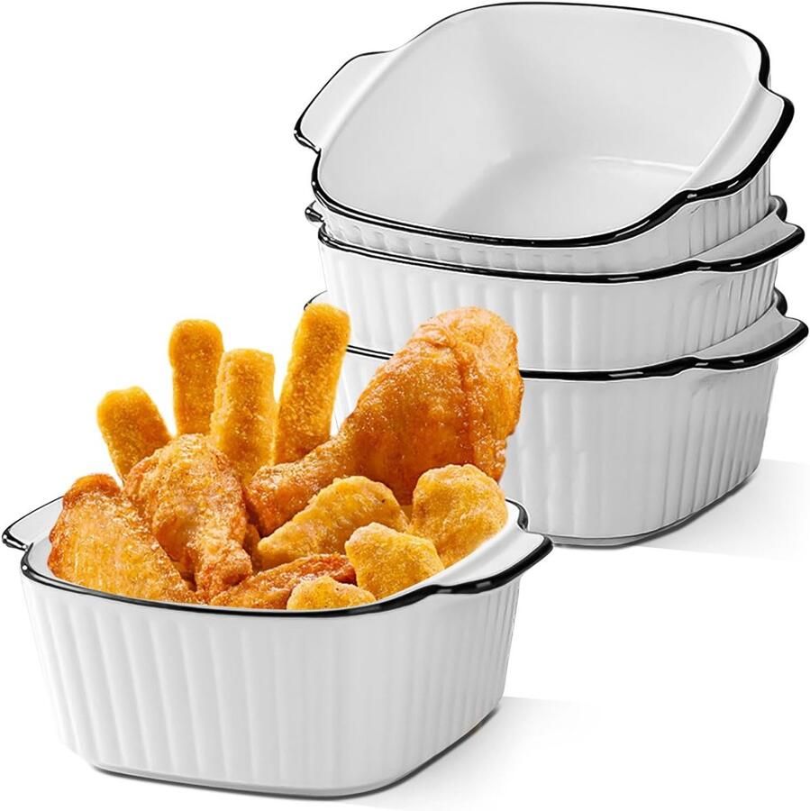 SnelShoppen 4-delige Set Kleine Ovenschalen Hoogwaardige Keramische Ovenschalen met Handvatten Geschikt voor Oven Magnetron en Airfryer Perfect v
