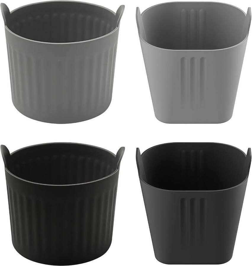 SnelShoppen 4-delige siliconen muffinblik voor airfryer herbruikbare muffinbekers BPA-vrij mini muffinbak voor oven en magnetron grijs en zwart