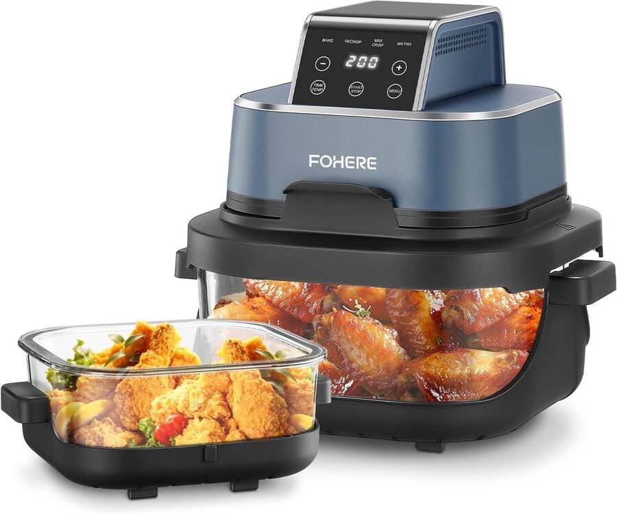 SnelShoppen 4-in-1 Hot Air Fryer Compact 4L Airfryer met 1.5L Bowl Ideaal voor Bakken Recrisp en Max Crisp Voor 6 Personen Blauw Perfect voor