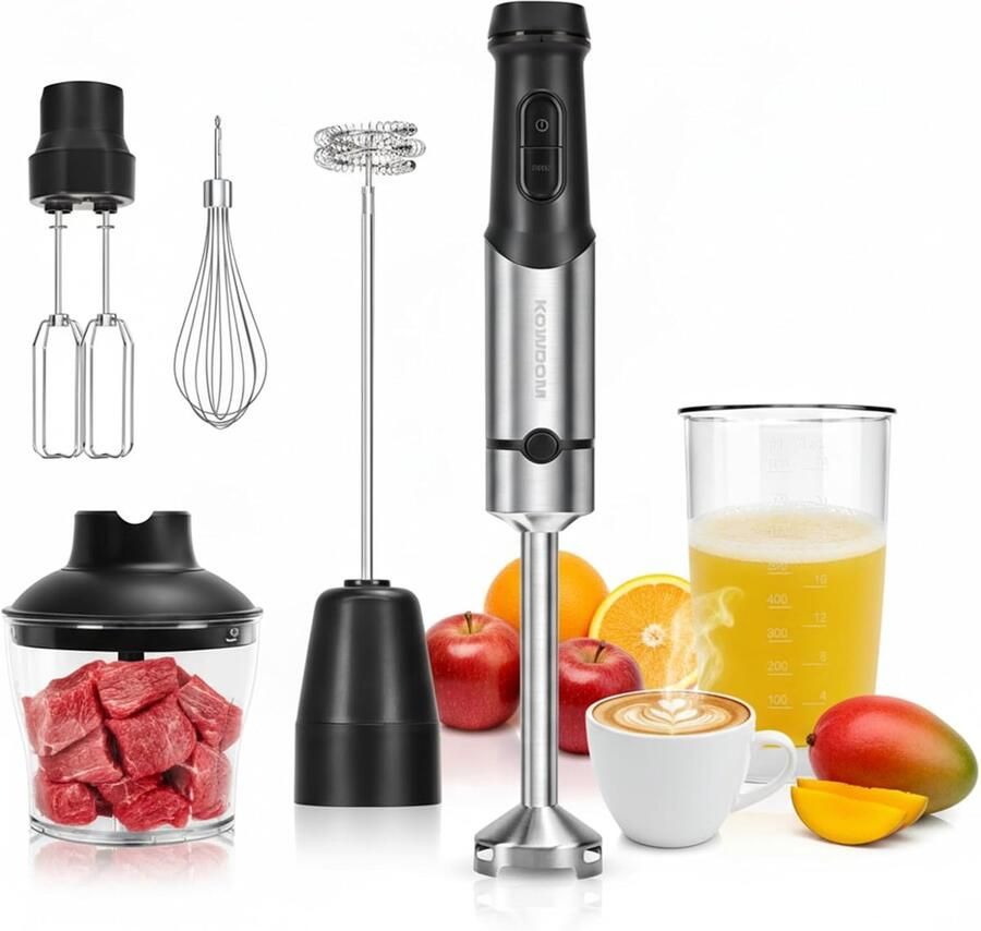 SnelShoppen 4-in-1 Multifunctionele Handmixer met 1000 W Vermogen 500 ml Inhoud ideaal voor Keuken Bakken Mixen Kloppen en Pureren in Zwart