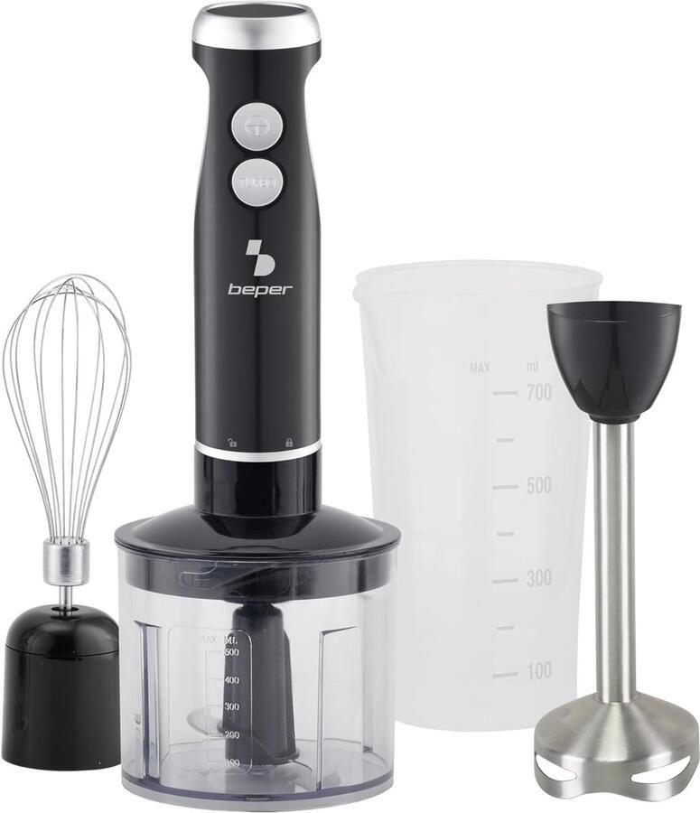 SnelShoppen 4-in-1 Staafmixer Set Multifunctionele Mixer met Hakmolen 500 ml 700 ml Maatbeker Stalen Gardes 1000 W Turbo- en Pulsfunctie Roest