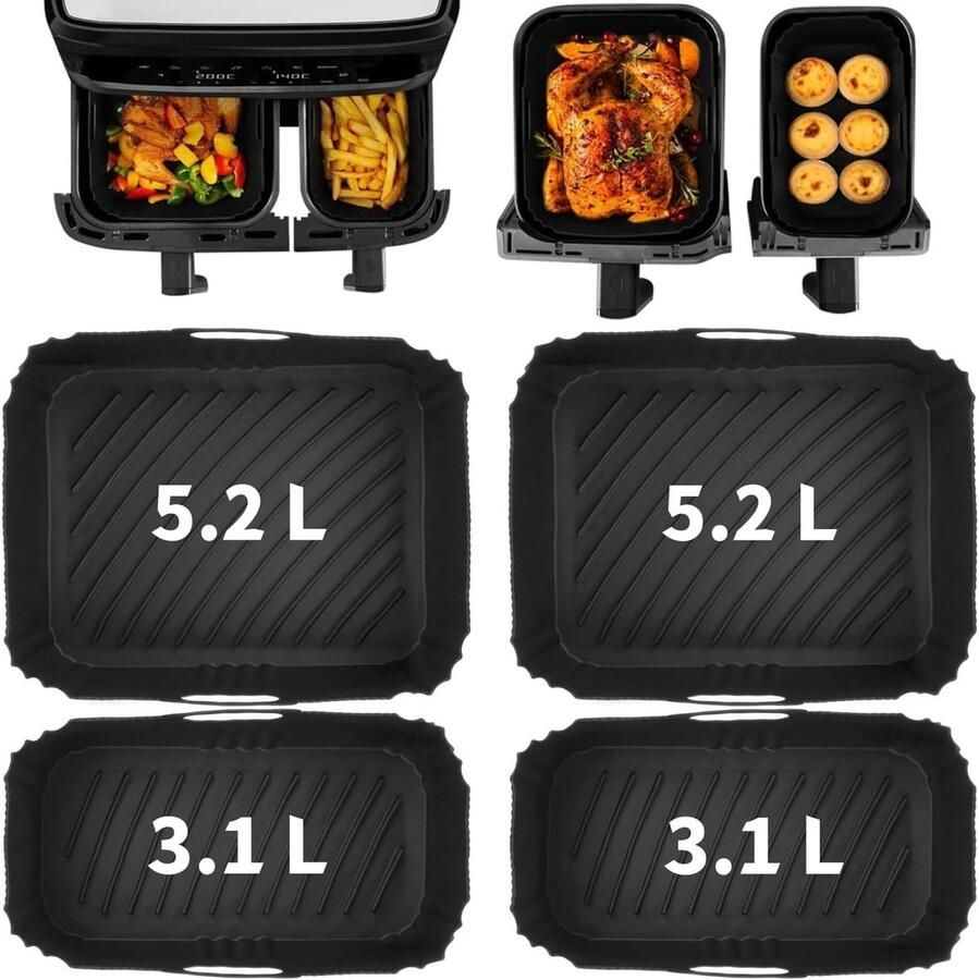 SnelShoppen 4 stuks Airfryer Siliconen Inzetten Geschikt voor 5.2L en 3.1L Airfryer Hoge Kwaliteit Ideaal voor Koken en Bakken Keukenaccesso