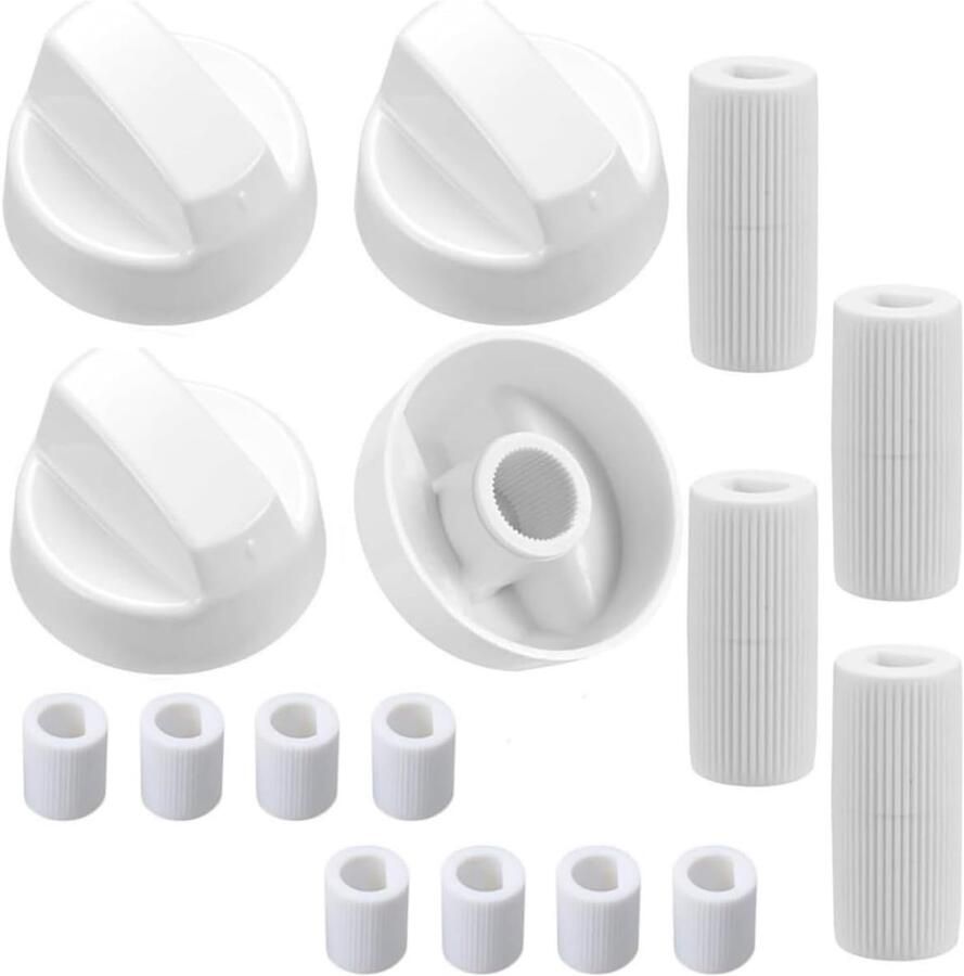 SnelShoppen 4 Stuks Draai Knoppen voor Fornuis Universele Kookknoppen 42mmØ met 6mm Adapters Witte Knoppen voor Gas en Elektrische Ovens en Fornui
