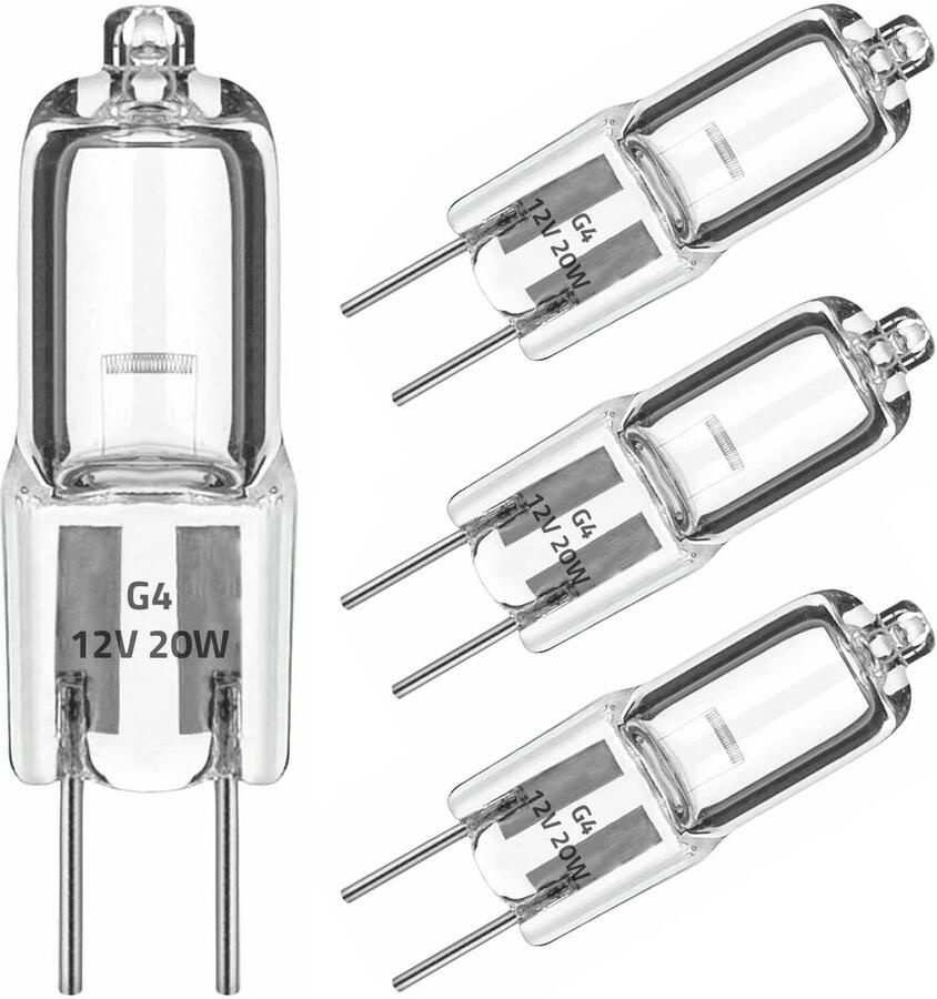 SnelShoppen 4 Stuks Halogeenlampen G4 12V 20W voor Afzuigkap Keuken Lampen Set voor Whirlpool Afzuigkappen Temperatuur tot 300°C