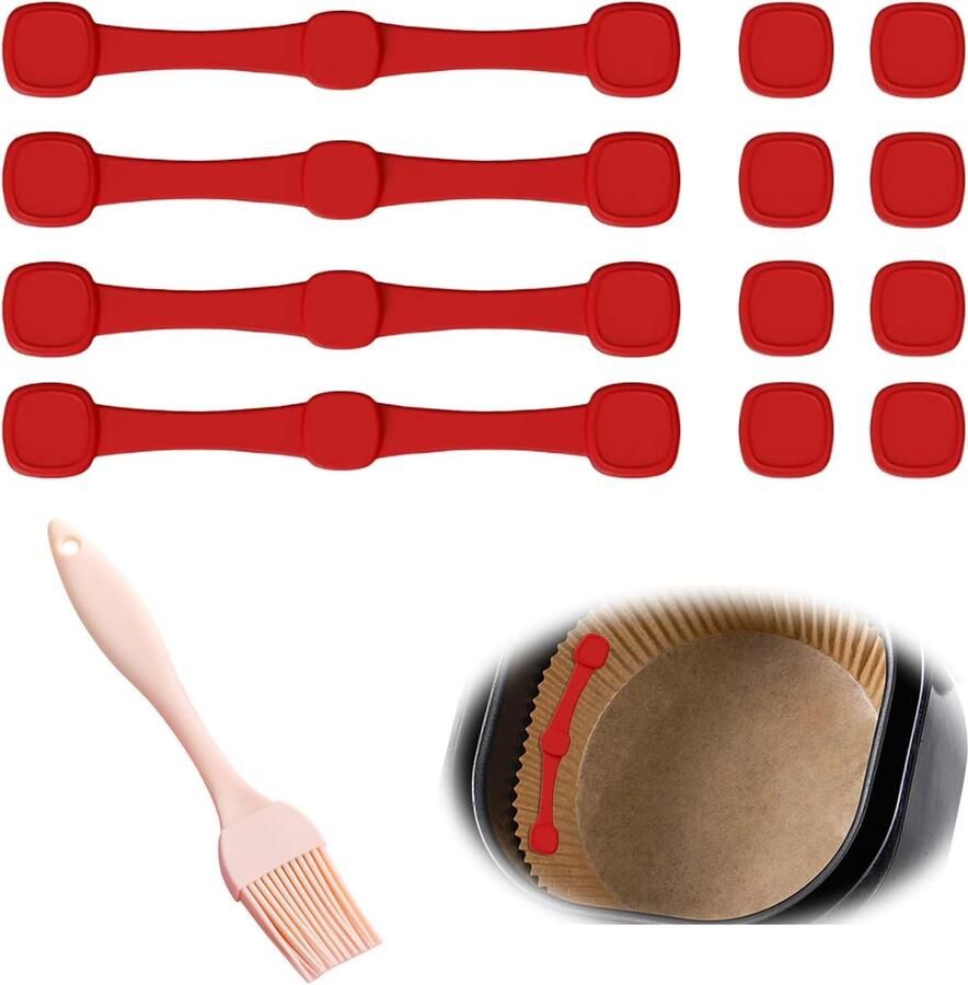 SnelShoppen 4 Stuks Magnetische Siliconen Gespen voor Airfryer met 8 Magneten Rood Voorkomt Brandwonden Voor Perkamentpapier Accessoires voor He