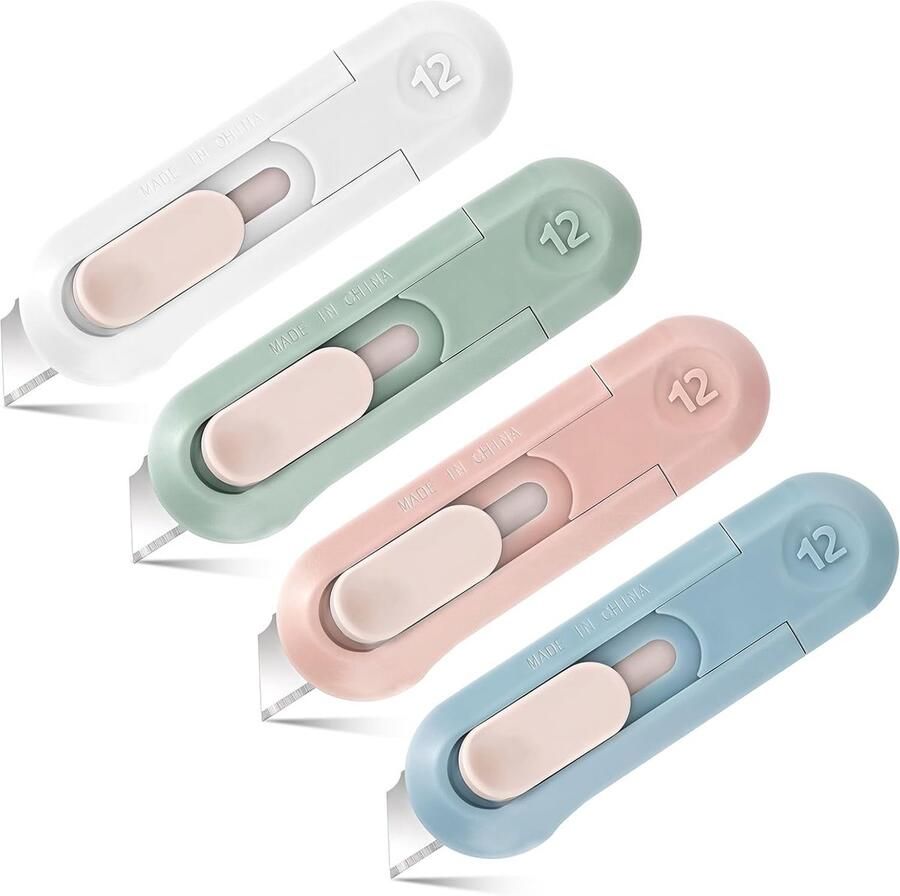 SnelShoppen 4 Stuks Mini Box Cutter Set Ergonomische Retractable Blade Handige Dozen Snijder voor Thuis Kantoor Reizen en DIY Compact en Stevig