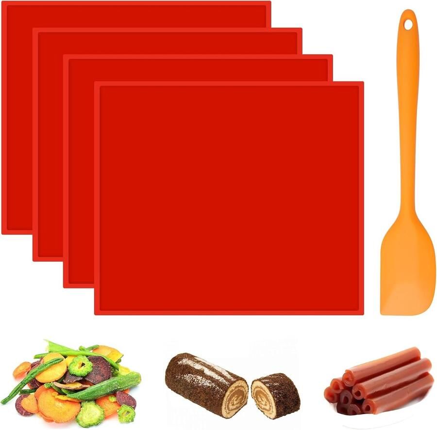 SnelShoppen 4 Stuks Silicone Dehydrator Bladen 26 x 30 cm Met Rand Voor Voedsel Drogen Keuken Accessoires BPA Vrij Duurzaam Food Grade Silico