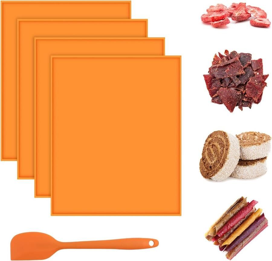SnelShoppen 4 Stuks Siliconen Dehydrator Vellen met Opstaande Rand Anti-aanbak Voedsel Dehydrator Tray Inleggers Herbruikbaar voor Fruit Droger Vi