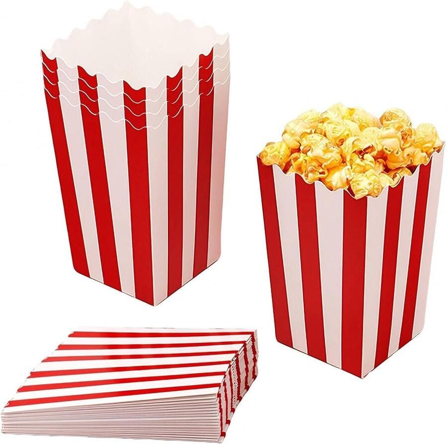 SnelShoppen 40 Stuks Popcorn Dozen Kleine Rode Witte Popcorn Tassen voor Feestjes Verjaardagen Kinderen Bioscoop Snack Hoogwaardig Papier