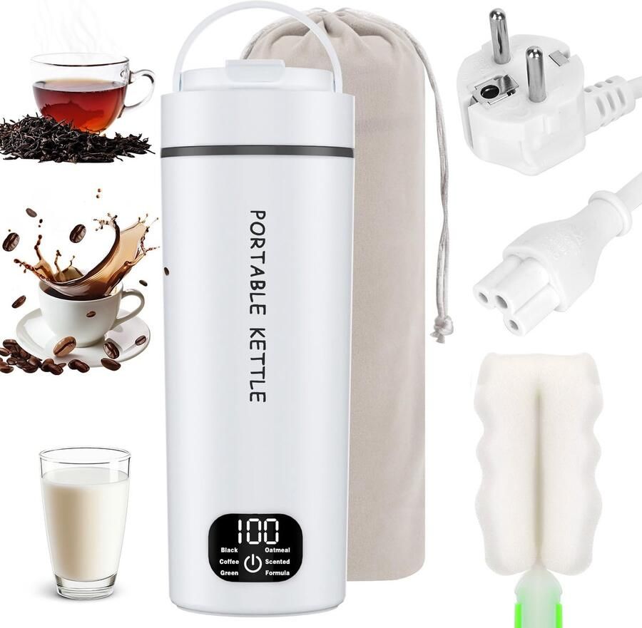 SnelShoppen 450 ml Mini Waterkoker Reiskoker met 6 Temperatuurinstellingen Draagbare Roestvrijstalen Waterkoker voor Buiten en Reizen Compact en L