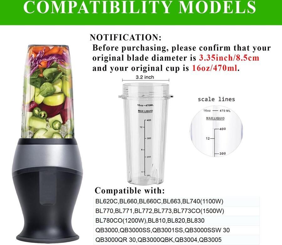 SnelShoppen 470 ml To-Go Bekers met Flip Top Deksels voor Blender Vervangende Onderdelen voor 700W en 1100W Series 2-Pack Perfect voor Keuken en