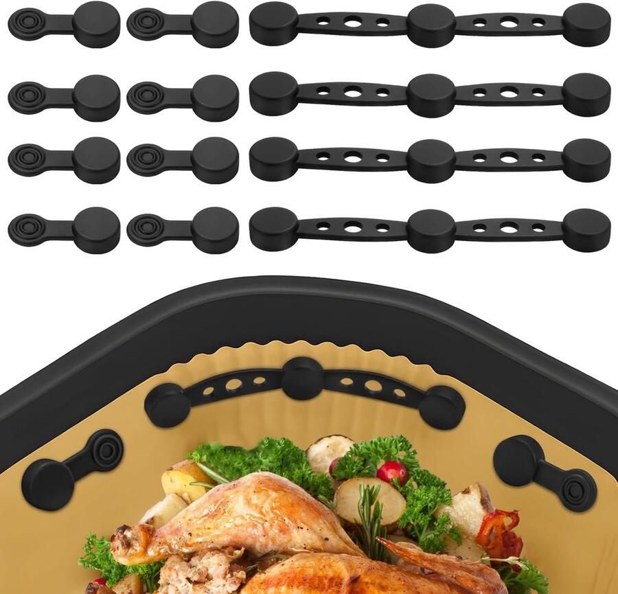 SnelShoppen 4pcs Airfryer Magnets voor Bakpapier Silicone Magneten Air Fryer Buckles 4 Silicone Strips 8 Buckles Herbruikbare Accessoires voor